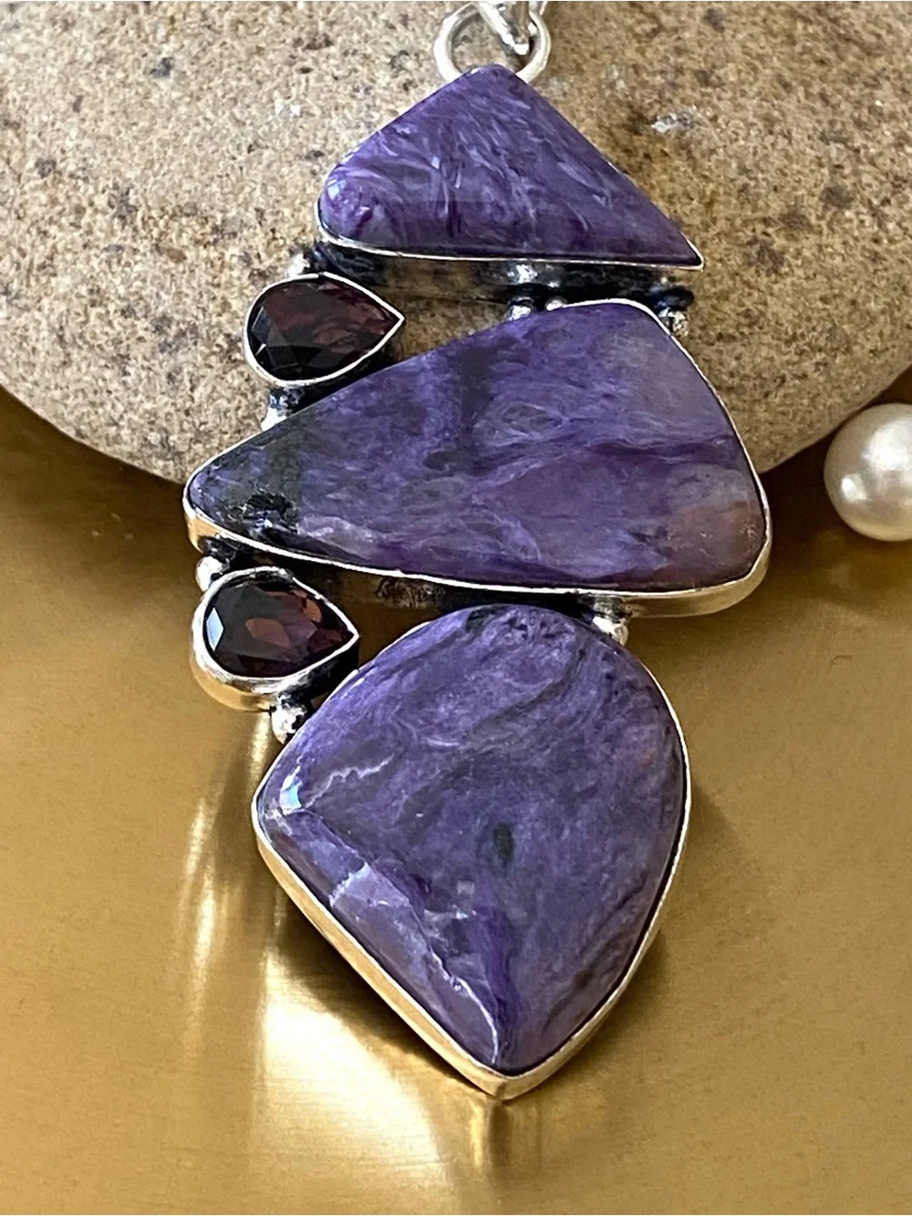 Russian Charoite And Amethyst Hand Crafted Pendant